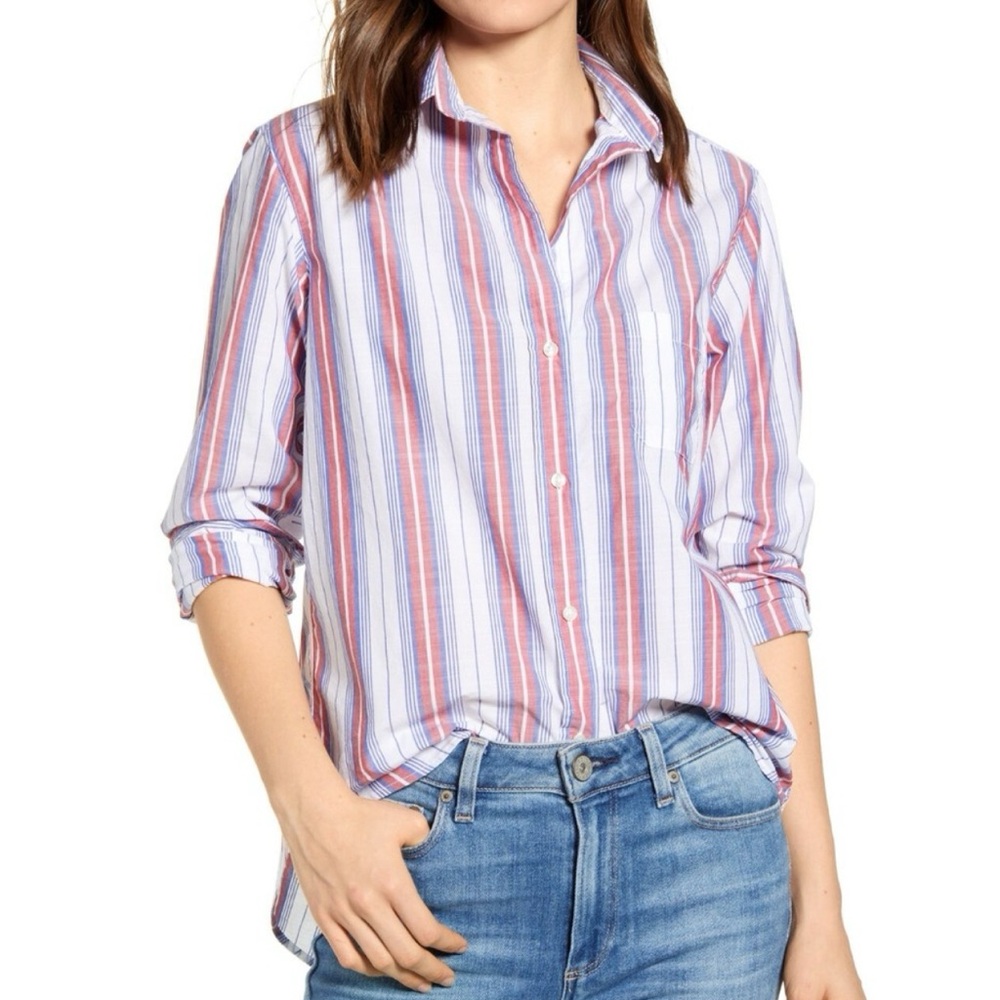 Grayson The Hero Shirt Striped Red White Blue Cotton Button Up size 3 / Medium